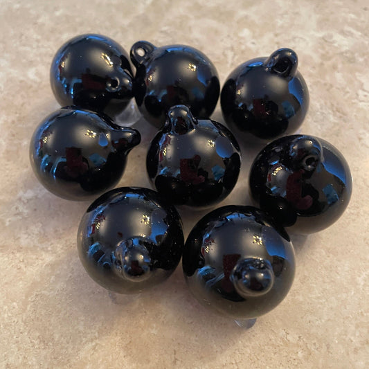 2 Sisters Artisan Glass Set of 8 mini black solid ball ornaments. 