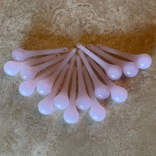 2 SIsters Artisan Glass Set of 14 pale ballet slipper pink slightly opalescent, opaque glass drops. Small pink  handmade glass raindrops.