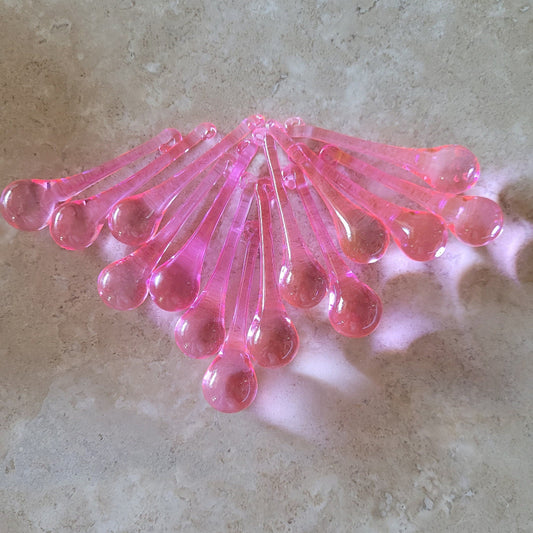 2 Sisters Artisan Glass set of 14 pale pink glass drops. Color shifters depending upon the light! Festive on any holiday tree or decor. Blown glass ornaments for holiday tree.