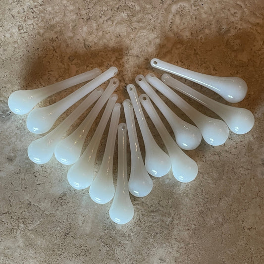 2 Sisters Artisan glass Set of 14 white, slightly opalescent, opaque glass raindrop ornaments.
